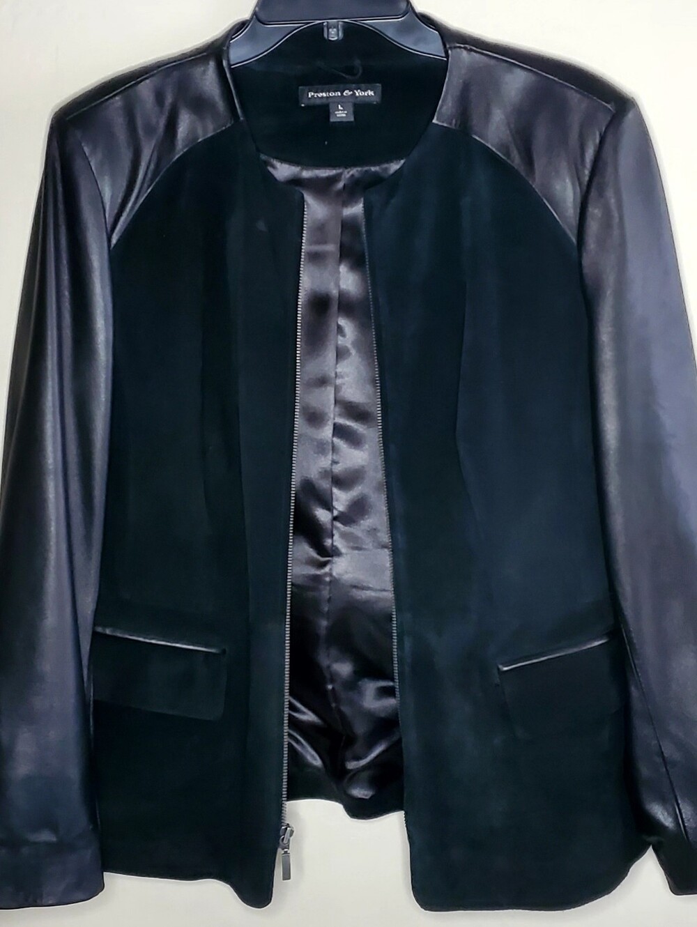 PRESTON & YORK Sz L Women's Black Lambskin & Suede Leather Zip Jacket - Picture 10 of 10